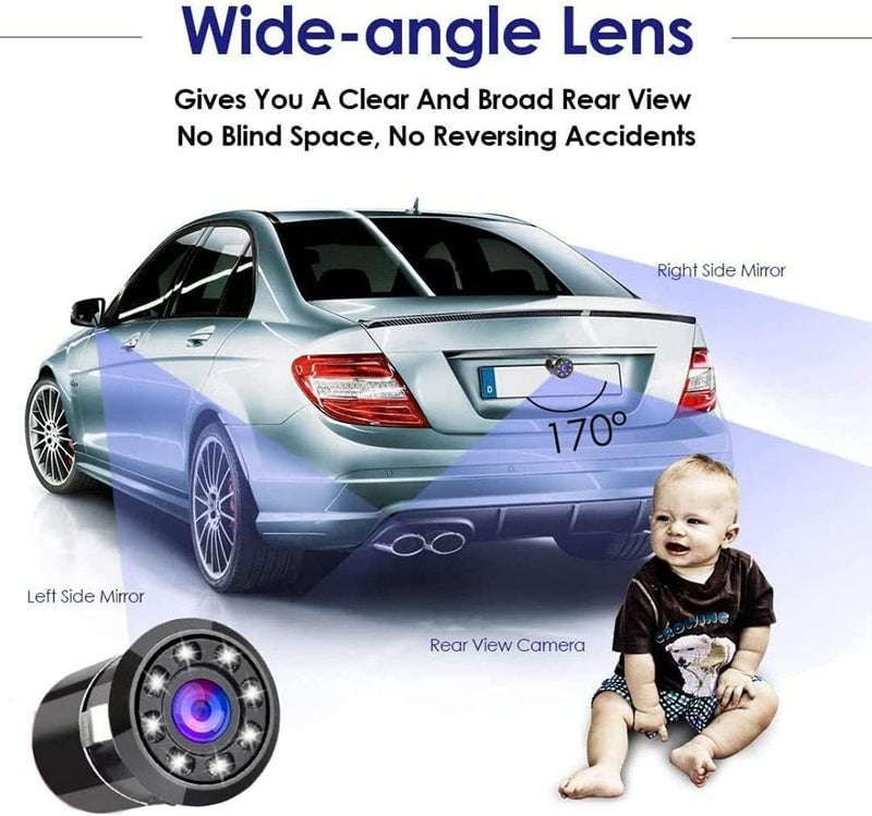 Generic Car Rear View Reverse Parking Camera With Night Vision 8 Led Waterproof 180 Degree Wide Angle -Black - Image 4