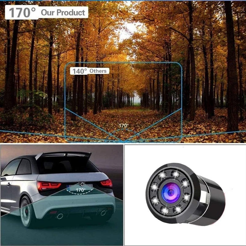 Generic Car Rear View Reverse Parking Camera With Night Vision 8 Led Waterproof 180 Degree Wide Angle -Black - Image 2