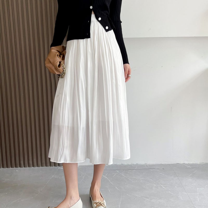 White mesh skirt female spring and autumn a-line high waist puffy fairy yarn skirt irregular skirt X144 white one size - Image 5