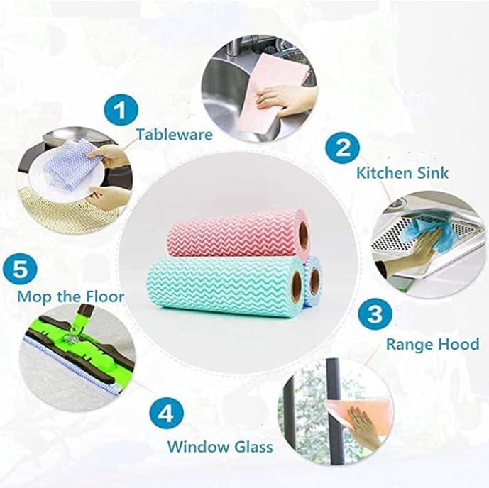 Warmfinity Pack of 4 Multipurpose Kitchen Roll/Tissue/Towel Washable & Quick-Dry Non-Woven cloth, Dish Towel, for Kitchen Cleaning, Home Cleaning Super Absorbent Reusable Tissue 80 Pulls each roll - Image 5