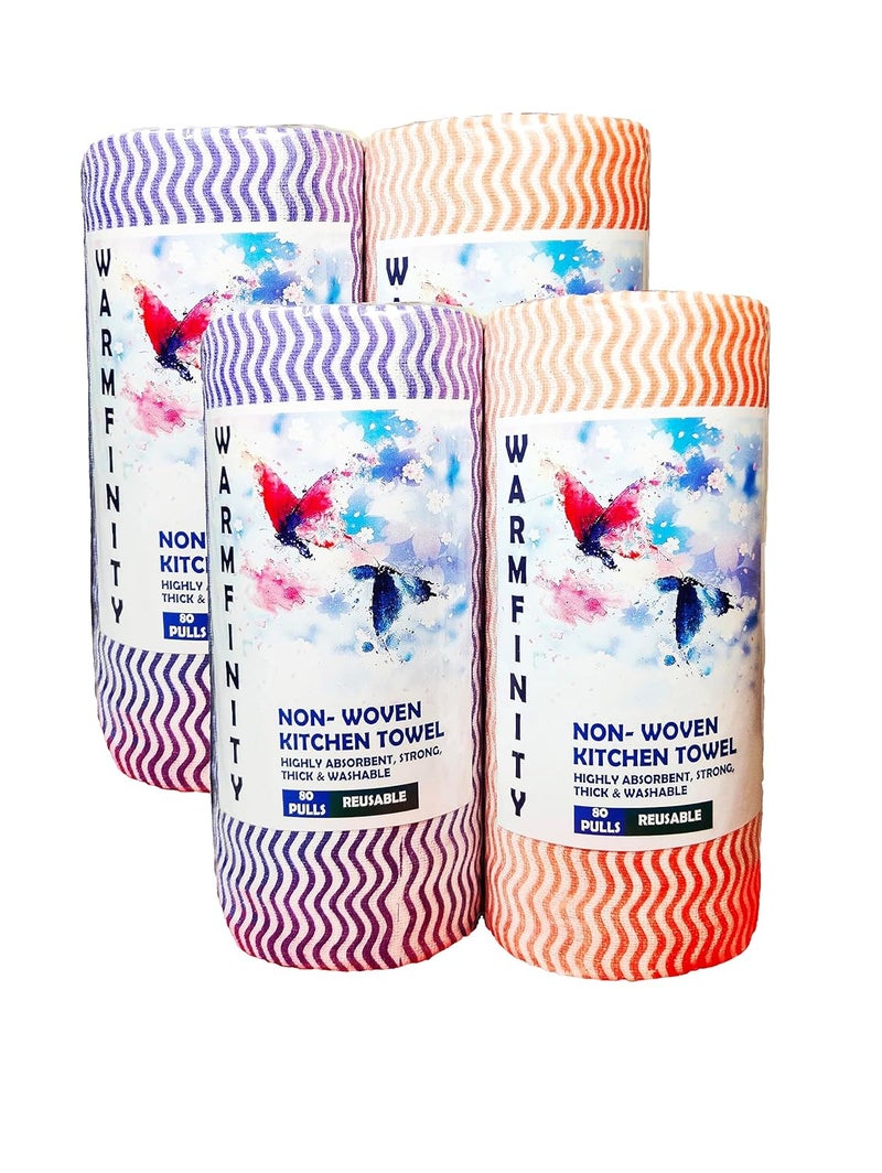 Warmfinity Pack of 4 Multipurpose Kitchen Roll/Tissue/Towel Washable & Quick-Dry Non-Woven cloth, Dish Towel, for Kitchen Cleaning, Home Cleaning Super Absorbent Reusable Tissue 80 Pulls each roll - Image 1