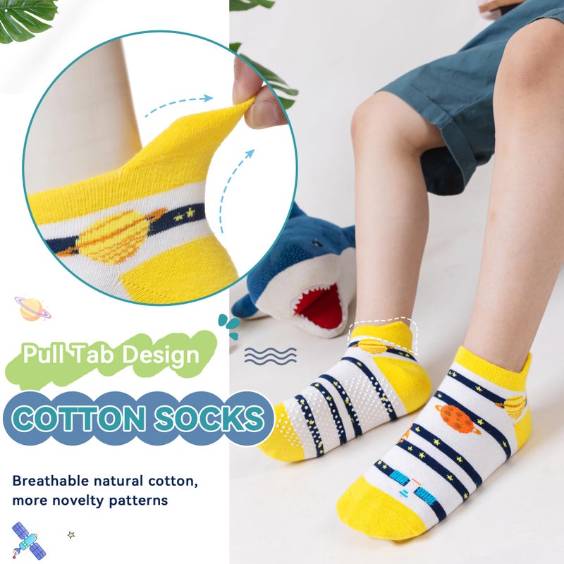 Eyean Kids Ankle Cotton Socks Cute Animal Pattern Soft Non Slip Boys Girls No Show Socks 6 Pairs (Non Slip-Space, 6-8 Years) - Image 3