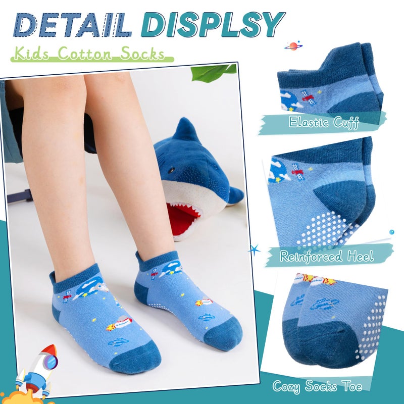 Eyean Kids Ankle Cotton Socks Cute Animal Pattern Soft Non Slip Boys Girls No Show Socks 6 Pairs (Non Slip-Space, 6-8 Years) - Image 4