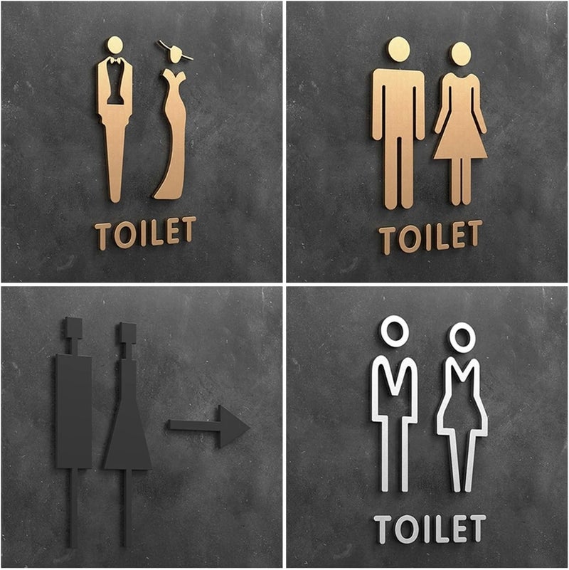 Bathroom Signs, 3D Arrow Toilet Sign Plate Elegant Wash Room Door Wall Label Sticker Bathroom(Color-08,18x11cm) - Image 2