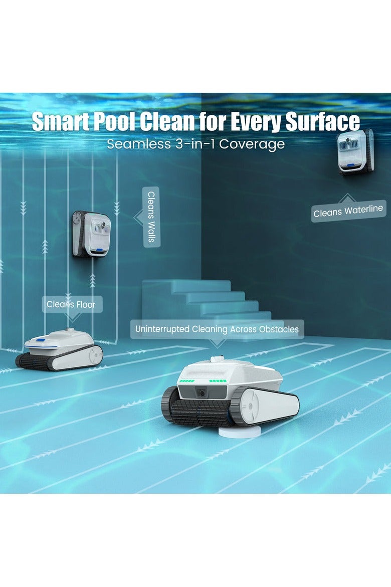 إيرروبو روبوت حمام السباحة AIRROBO PC200 Lite اللاسلكي يعمل بالبطارية، أرضية وحائط روبوت حمام السباحة، خط الماء، الكشف بالموجات فوق الصوتية، الملاحة الذكية، مدة تشغيل 150 دقيقة، منظف حمام سباحة يصل إلى 300 متر مربع - Image 3