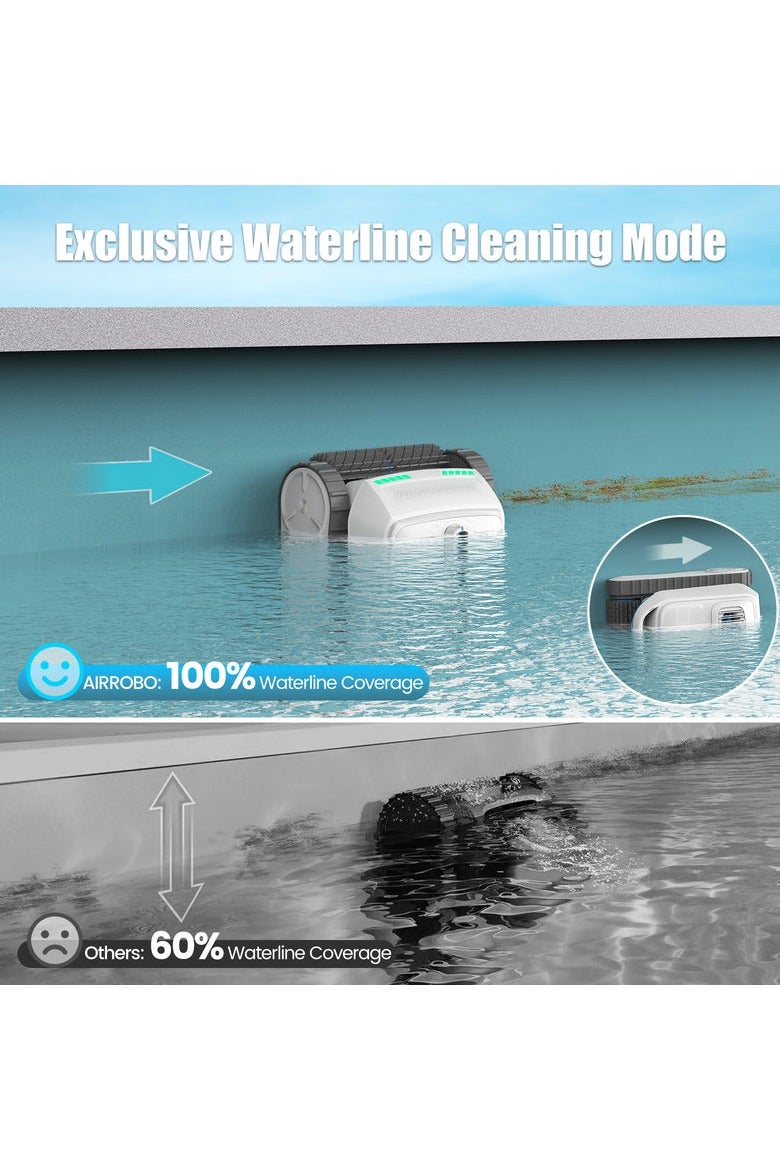 إيرروبو روبوت حمام السباحة AIRROBO PC200 Lite اللاسلكي يعمل بالبطارية، أرضية وحائط روبوت حمام السباحة، خط الماء، الكشف بالموجات فوق الصوتية، الملاحة الذكية، مدة تشغيل 150 دقيقة، منظف حمام سباحة يصل إلى 300 متر مربع - Image 5