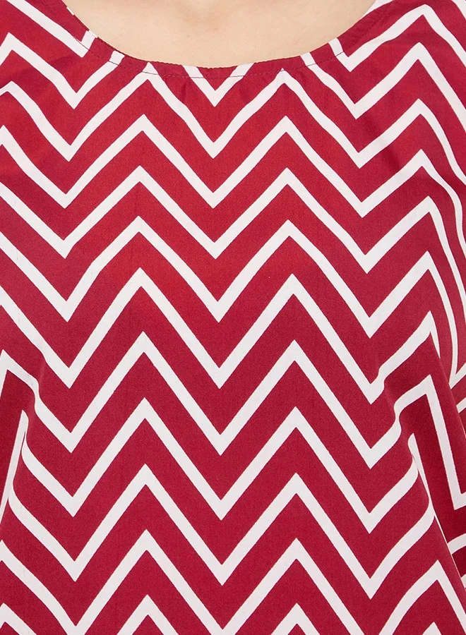 Clovia Clovia Chevron Print Top & Pyjama Set in Red - Crepe