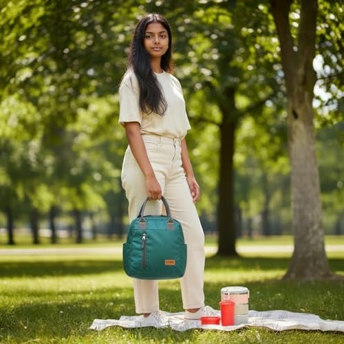 Outrider Polyester Jumbo Lunch Bag,Lunch Bag for Office Men, Women and Kids, Quality Tiffin Bag for School, Picnic, Work, Carry Bag for Lunch Box, 12 litres, Green - Image 2