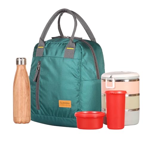 Outrider Polyester Jumbo Lunch Bag,Lunch Bag for Office Men, Women and Kids, Quality Tiffin Bag for School, Picnic, Work, Carry Bag for Lunch Box, 12 litres, Green - Image 3