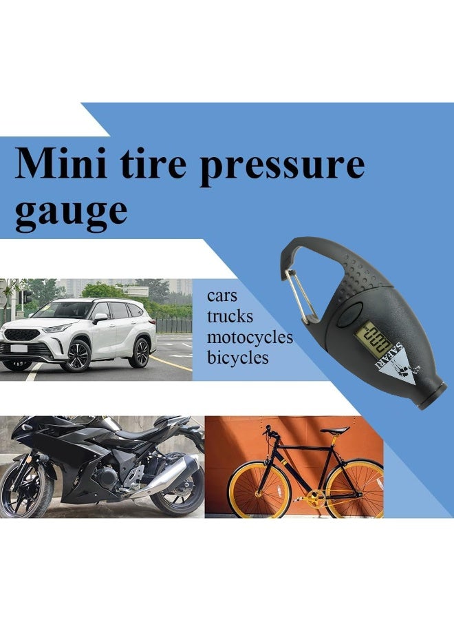 Safari TG-52 Digital Mini Tire Pressure Gauge with LCD Display and Carabiner Hook for Car Truck Motorcycle Bicycle High Precision 150 PSI 10 BAR Measurement Range Energy Saving Portable Auto Off Accurate Air Pressure Checker Keychain Tool - Image 4