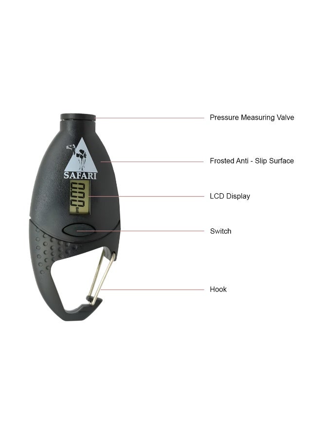 Safari TG-52 Digital Mini Tire Pressure Gauge with LCD Display and Carabiner Hook for Car Truck Motorcycle Bicycle High Precision 150 PSI 10 BAR Measurement Range Energy Saving Portable Auto Off Accurate Air Pressure Checker Keychain Tool - Image 5