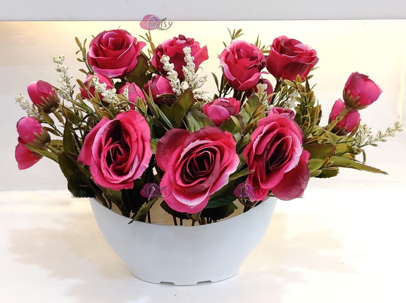 ARTSY® Artificial Flowers with Pot for Home Decoration | Potted Flowers | Office Decor (Pink) - Image 2