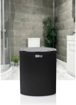 ‎okyanus Home Ocean Home Mina Black Striped Round Trash Can  - Image 1
