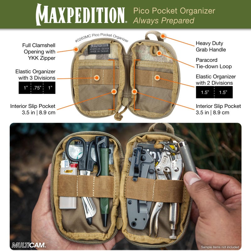 MAXPEDITION Pico Pocket Organizer, Ultra Compact EDC Gear Pouch, Tactical Utility Pouch for Everyday Carry, Tools, Gadgets, Outdoor First-Aid Kit, Survival (Multicam) - Image 4