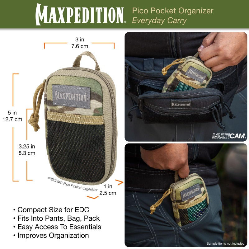 MAXPEDITION Pico Pocket Organizer, Ultra Compact EDC Gear Pouch, Tactical Utility Pouch for Everyday Carry, Tools, Gadgets, Outdoor First-Aid Kit, Survival (Multicam) - Image 2