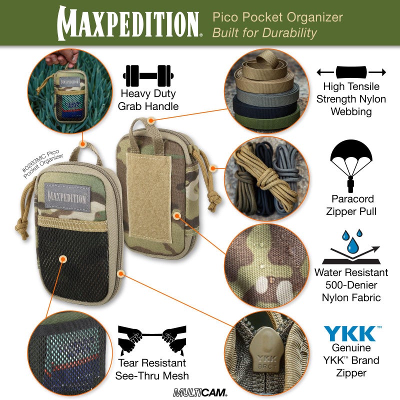 MAXPEDITION Pico Pocket Organizer, Ultra Compact EDC Gear Pouch, Tactical Utility Pouch for Everyday Carry, Tools, Gadgets, Outdoor First-Aid Kit, Survival (Multicam) - Image 3