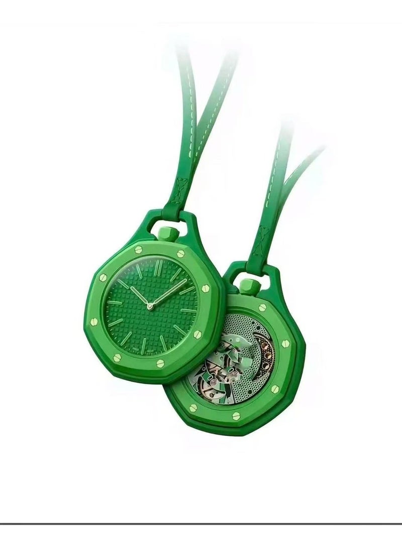 Stylish Green Octagonal Pocket Watch – Artistic Fashion Pendant Watch with Leather Strap | Modern Geometric Design Timepiece, Vintage-Inspired Collectible Wrist Accessory | Elegant Gift for Men and Women | Unique Statement Pocket Watch for Daily Wear and Special Occasions - Image 1
