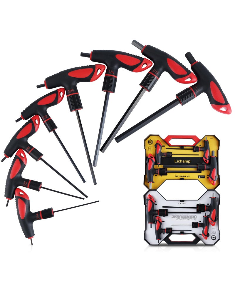 Lichamp T Handle Allen Wrench Set SAE 8 Piece Heavy Duty Standard Long Tee Handle Allen Hex Key Set 56438 inch
