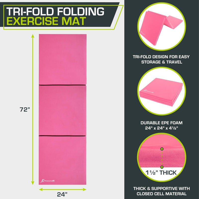 ProsourceFit Tri-Fold Folding Exercise Mat - Pink - Image 2