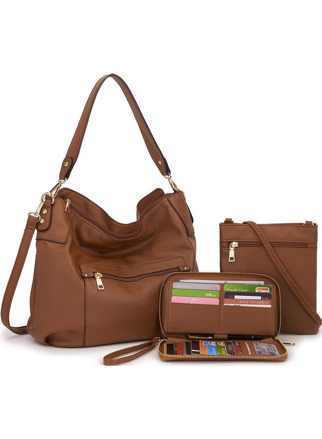 Idesort Large Crossbody Bags Ladies Shoulder Handbags Purse and Wallet Set for Women Totes Hobo Purses Brown - Image 1