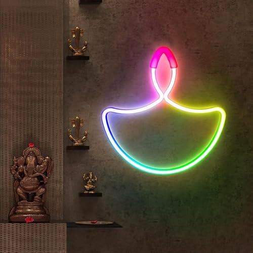 MOROVIK Diwali Diya Sign Strip Lights - LED Strip Rope Lights for Home Decor | IP65 Waterproof Signs for Diwali Decoration,Deepawali,Mandir Decoration,Pooja Room Light (Warm White) (Multi Diya) - Image 1