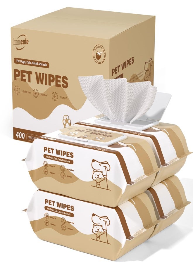 IMMCUTE 400 Coconut Oil Dog Wipes for Paws and Butt Large Thick Puppy Wipes for Dogs Face and Body Dog Wipes Cleaning Deodorizing Cat Wipes Cleaning Fur and Butt Big Doggie Wipes Doggy Wipes Bum Dog Ear Wipes - Image 1