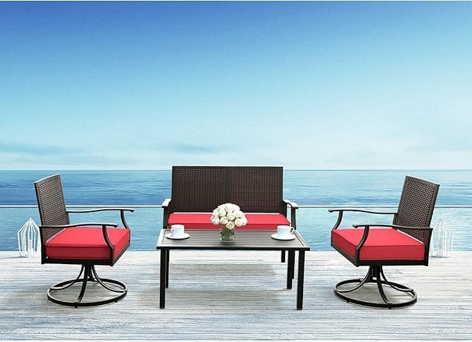 Harmony Home 4-Piece Patio Furniture Set  Outdoor Sectional with Loveseat Sofa, Rocking & Swivel Chairs & Coffee Table  All-Weather Metal Frame, Cushioned Chat Set for Garden, Patio & Balcony