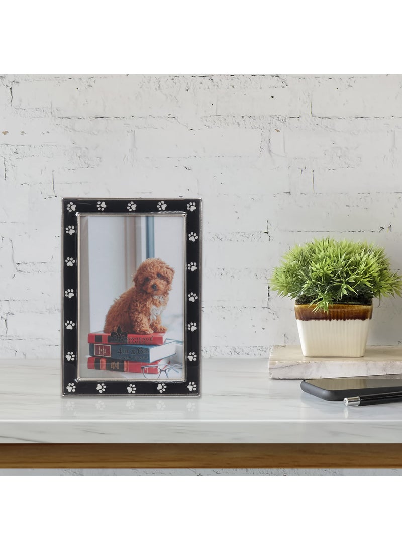 Lawrence Frames 4x6 Silver Metal and Black Enamel Picture Frame  Paw Print Design  - Image 3