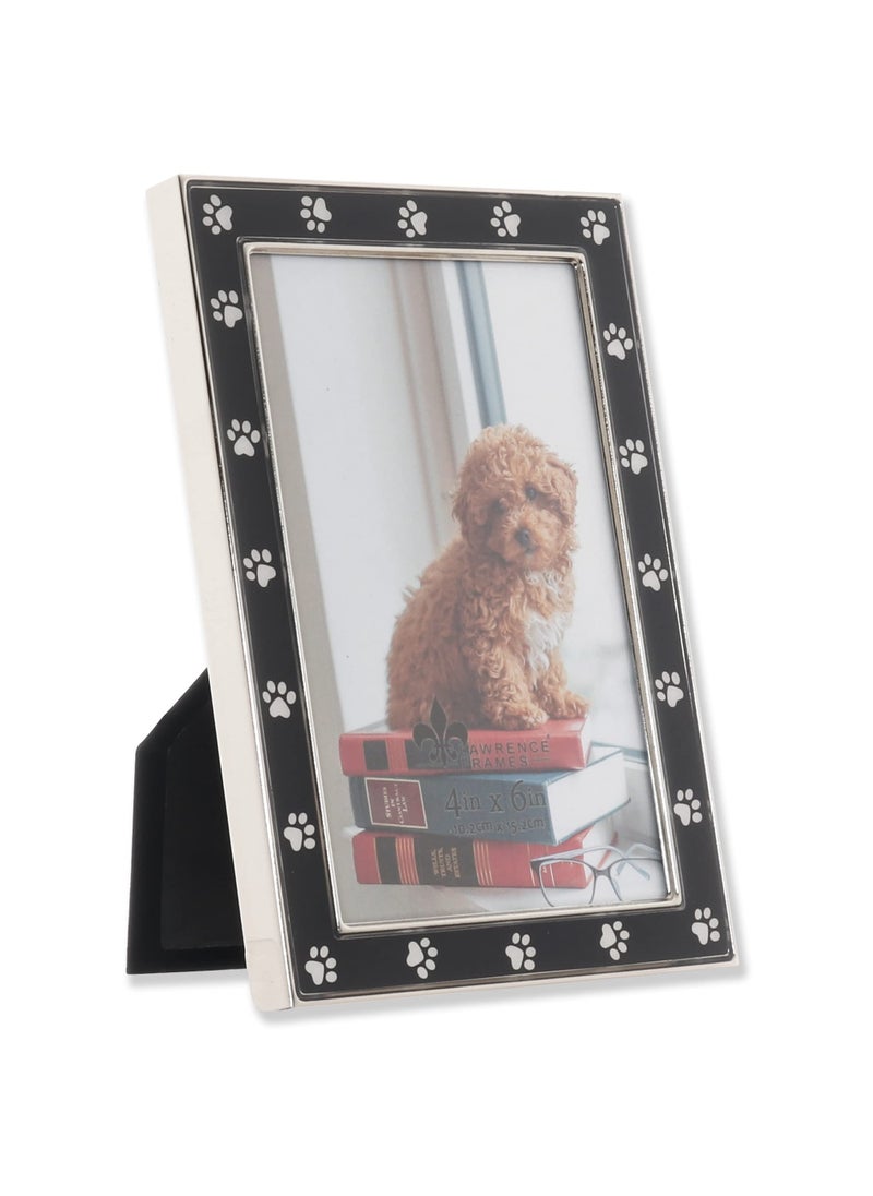 Lawrence Frames 4x6 Silver Metal and Black Enamel Picture Frame  Paw Print Design  - Image 2