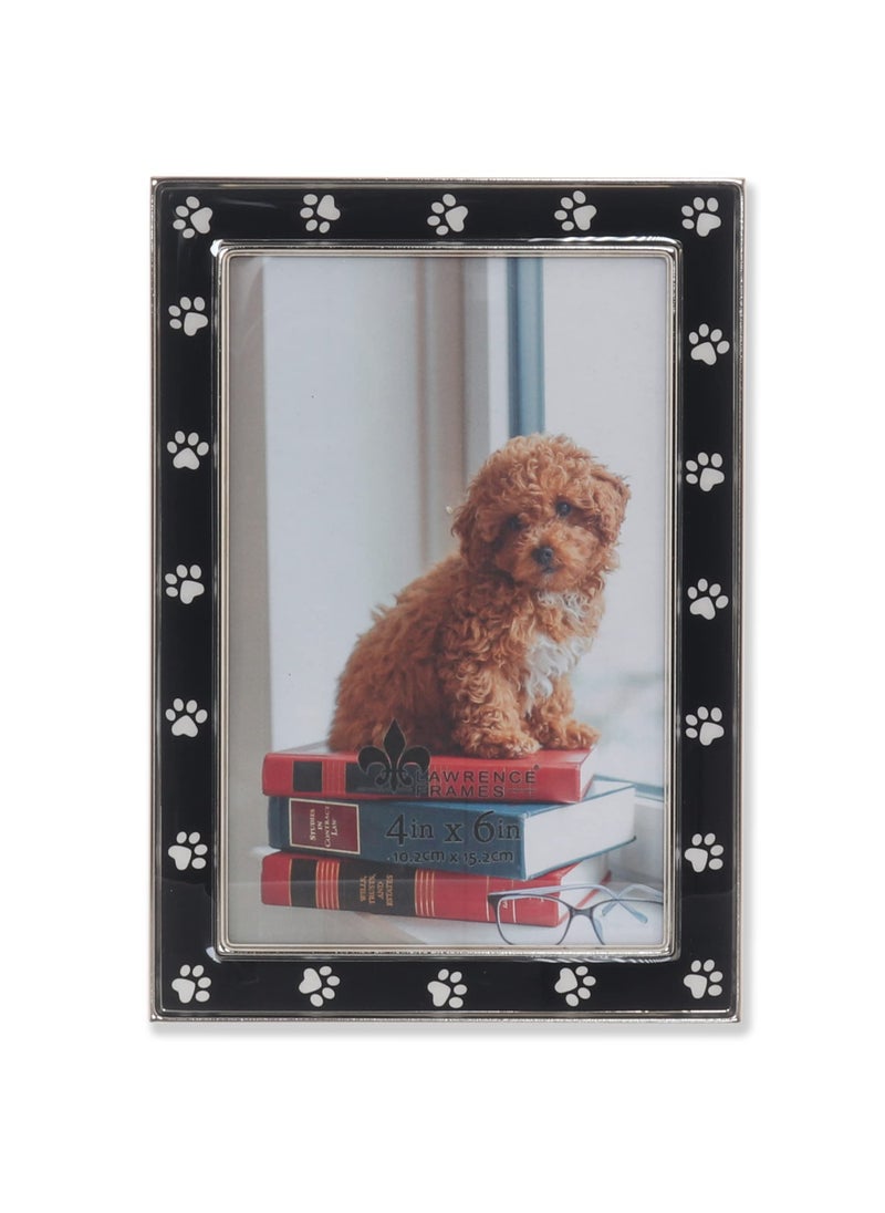 Lawrence Frames 4x6 Silver Metal and Black Enamel Picture Frame  Paw Print Design  - Image 1