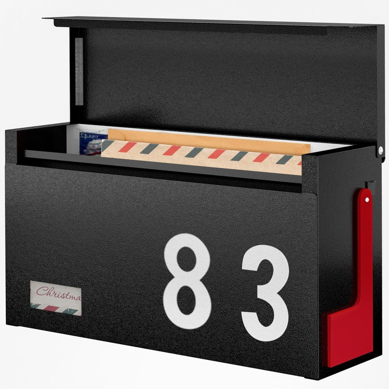 LANDÂ·VOI Modern Mailboxes for Outside, Metal Wall Mount Mailbox, with One Flag Kit and Three Sets of Mailbox Number Stickers, 3.9" DÃ—13" WÃ—7.1" H, Rust Resistant Coating Mail Boxes for House, Black AMB06B - Image 1