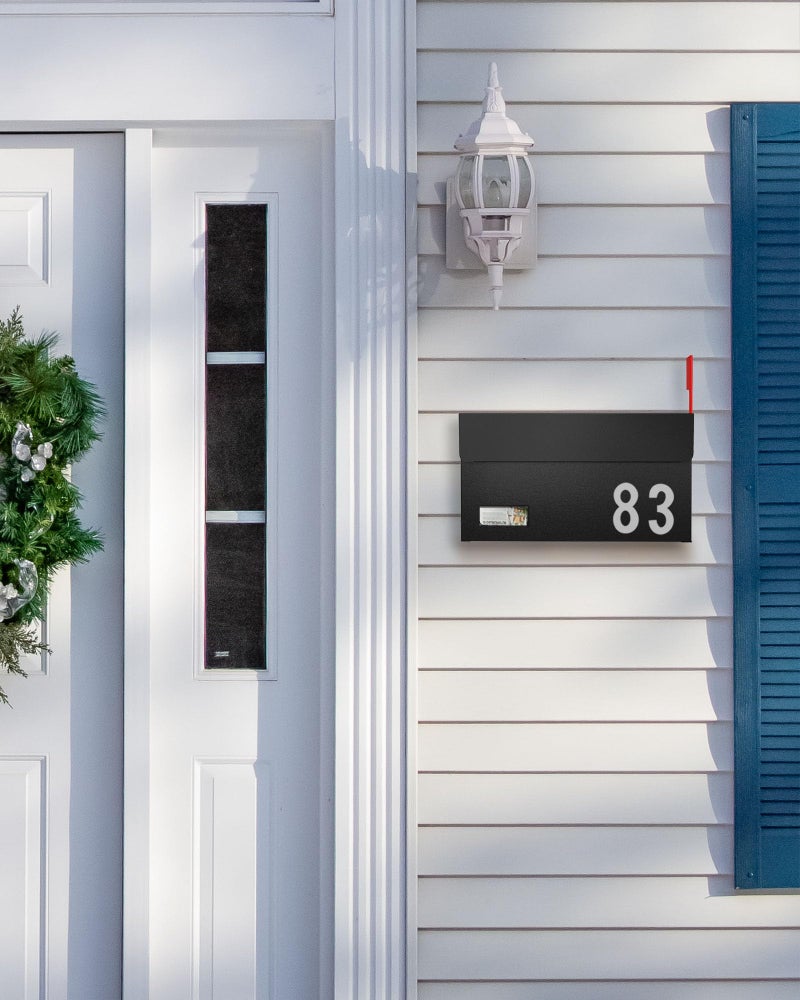 LANDÂ·VOI Modern Mailboxes for Outside, Metal Wall Mount Mailbox, with One Flag Kit and Three Sets of Mailbox Number Stickers, 3.9" DÃ—13" WÃ—7.1" H, Rust Resistant Coating Mail Boxes for House, Black AMB06B - Image 2