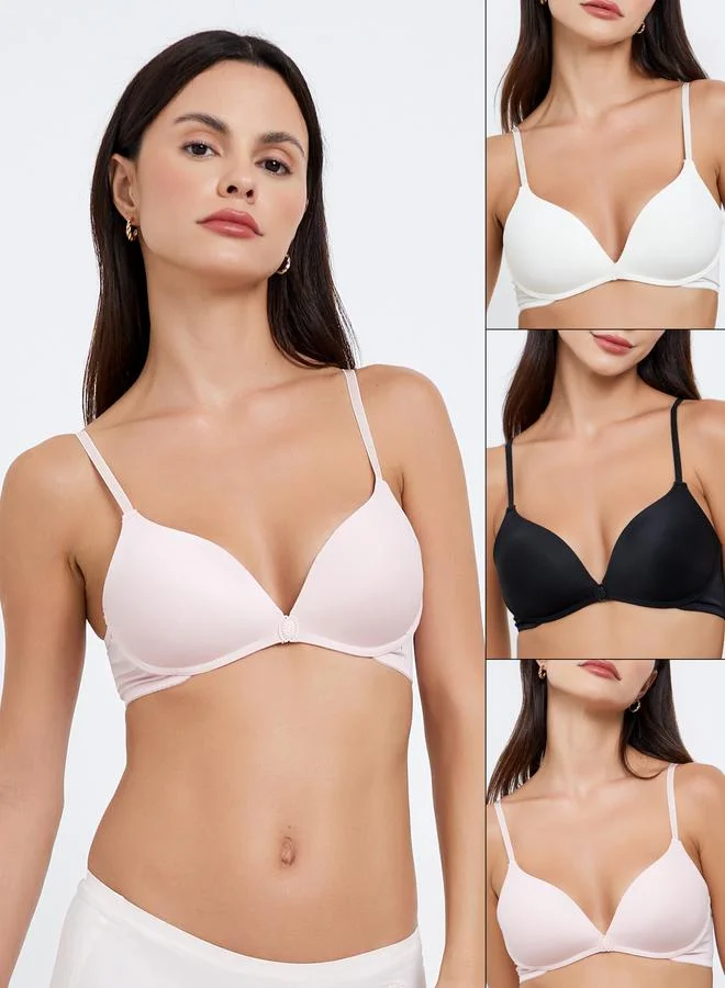 ستايلي طقم من 3 - حمالة صدر مبطنة بدون سلك بإغلاق أمامي