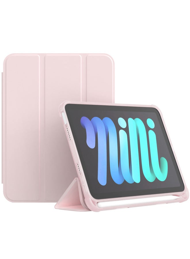 Suitable For Ipadmini6 Pen Slot Protective Sleeve 10.2 Honeycomb Drop-proof Pen Slot Soft Case 9.7PU Tri-fold Silicone Leather Case-Color:Light Powder/Light Pink-Applicable Model:pro11 2018/2020
