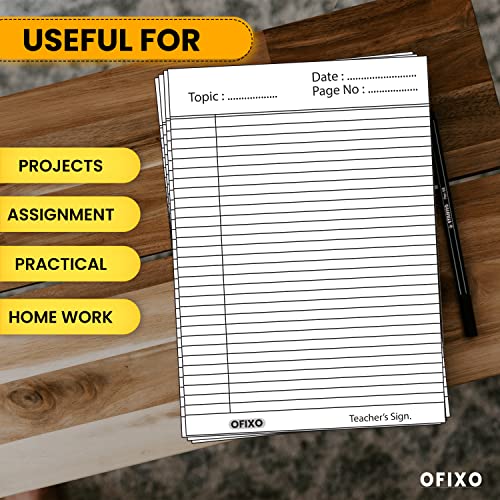 OFIXO Both Side Ruled Sheet for Project/Assignment- A4 Size (Pack of 100 sheets) - Image 4