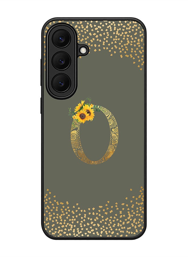 Stylizedd Rugged Case for Samsung Galaxy S26 FE- Slim Fit Hybrid Rubber Cover Sunflower Monogram - O (Olive Green)