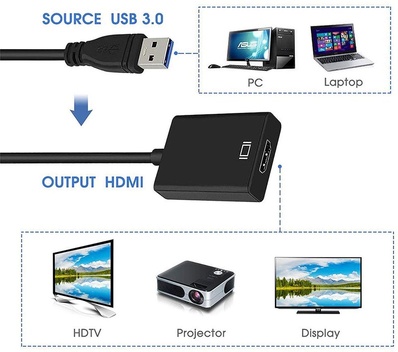 Microware محول USB إلى HDMI، كابل USB 3.0/2.0 إلى HDMI محول فيديو متعدد العرض - كمبيوتر شخصي، لابتوب، ويندوز 7 8 10، سطح المكتب، لابتوب، كمبيوتر، شاشة، بروجيكتور، HDTV. [لا يدعم Chromebook] - Image 5