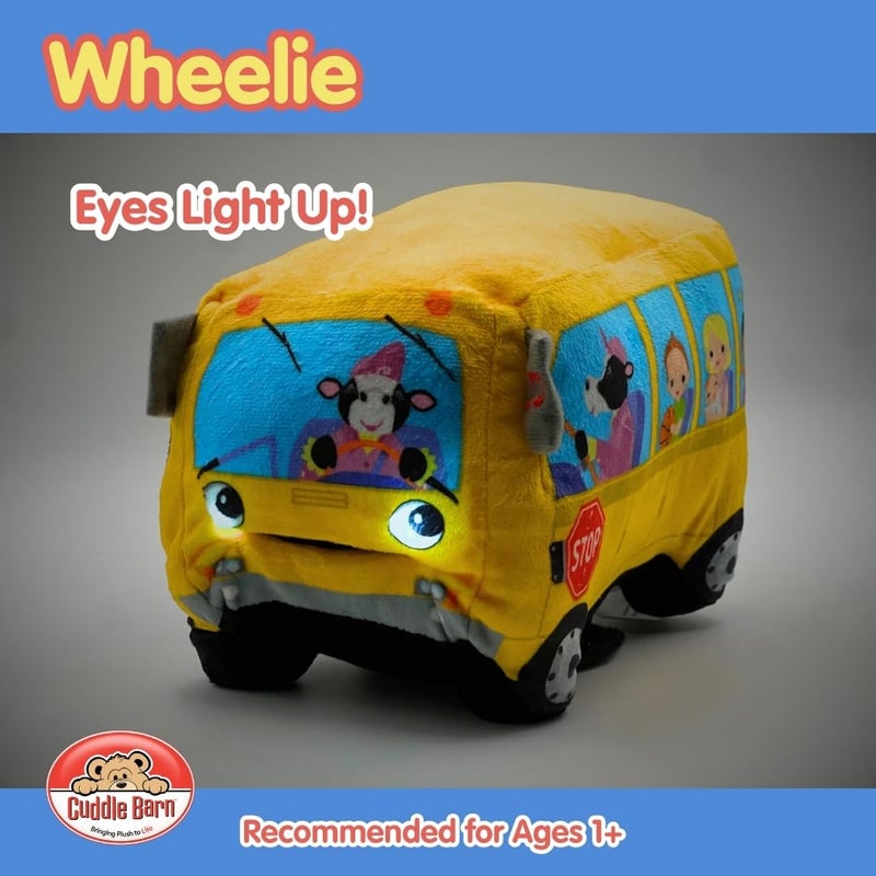 Cuddle Barn  Wheelie 8 School Bus Singing Stuffed Animal Plush Toy  Mouth Moves and Eyes Light Up  Sings Wheels on The Bus - Image 3