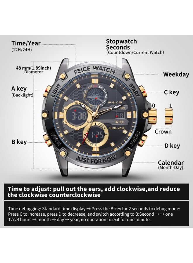 FEICE FK036 Men’s Analog-Digital Sport Watch, Japanese Quartz, Waterproof, Luminous Display - Image 2