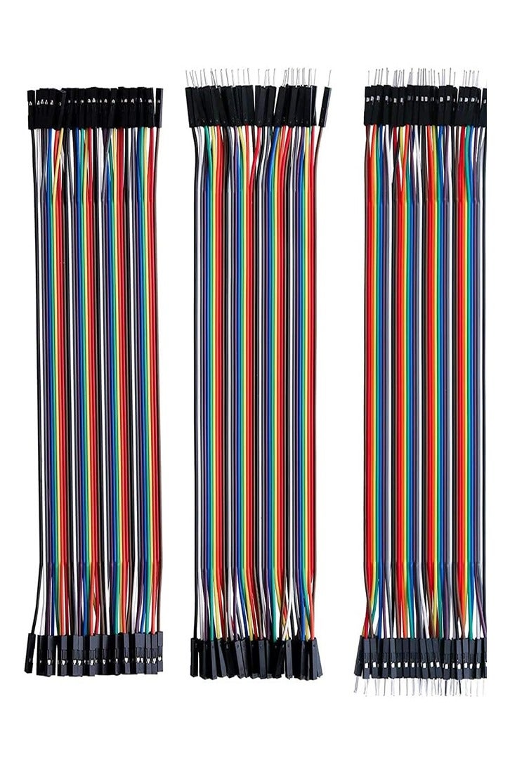 MMOBIEL 120 Pcs Multicolored Dupont Breadboard Jumper Wires 40-pin M/F, 40-pin M/M, 40-pin F/F Ribbon Cables Kit Compatible with DIY Arduino, Raspberry Pi 2 3 4 Projects, Length 20cm / 8 Inch  - Image 1