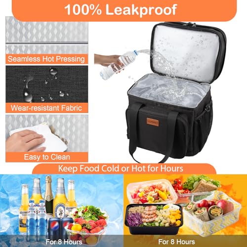 GLENKEY Expandable XLarge Lunch Box, Insulated Heavy Duty Lunch Bag Waterproof Leakproof Durable Cooler Bag for Men Women Adults Work Construction Camping Trip, 22L, Black, GLENKEY - Image 5