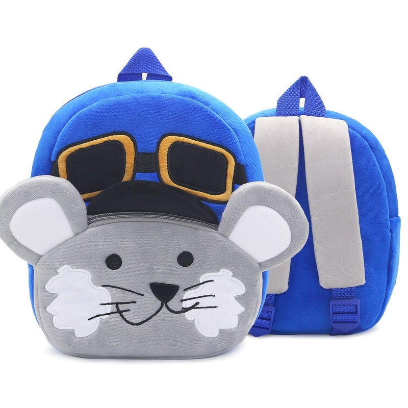 Plush Kids Backpack, Mouse Animal Design, Soft Lightweight School Bag for Toddlers and Preschool Kids - Image 1