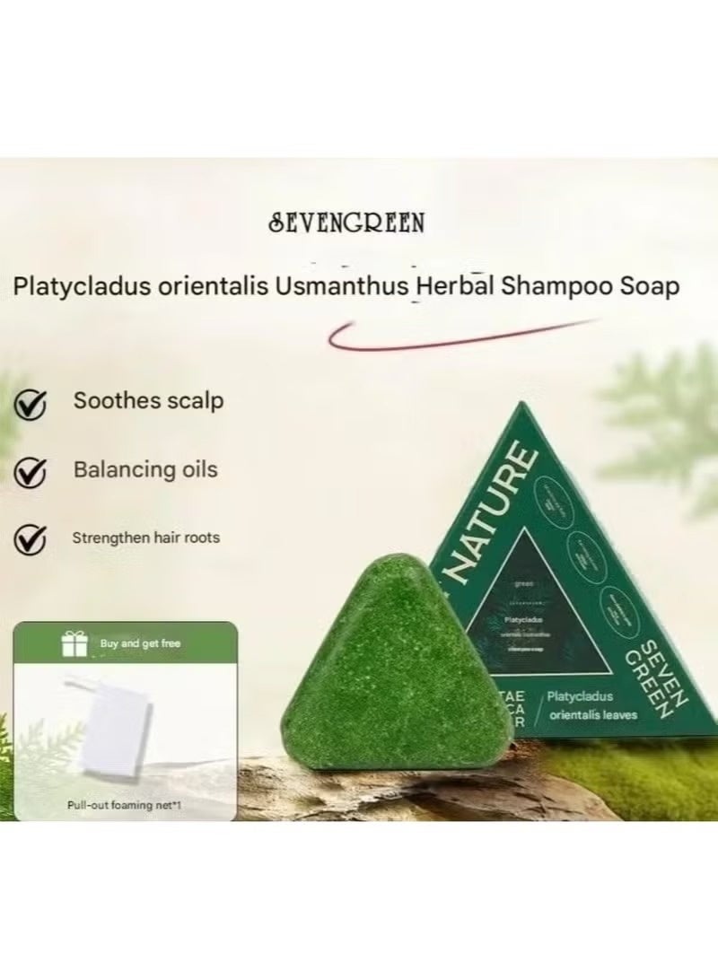 Seven Green Herbal Anti-Hair Loss Shampoo Bar – Natural Plant Extracts for Stronger Roots, Scalp Care & Healthy Hair – Green Triangle Bar - Image 2