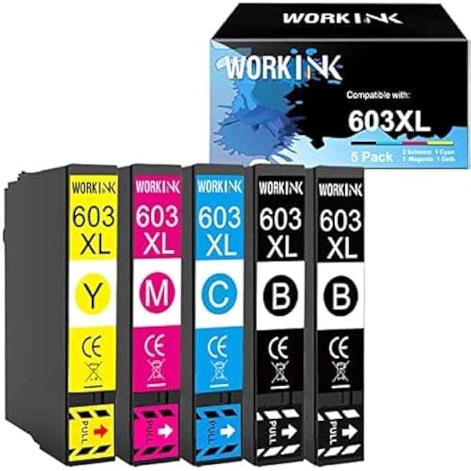 WORKINK 603XL INK CARTRIDGES COMPATIBLE WITH EPSON PRINTER CARTRIDGES 603, EPSON XP 3100 PRINTER CARTRIDGES EPSON XP 3105 PRINTER CARTRIDGES FOR XP-3100 XP-3105 XP-2100 XP-2105 WF-2830 -28500 WF-2810 - Image 1