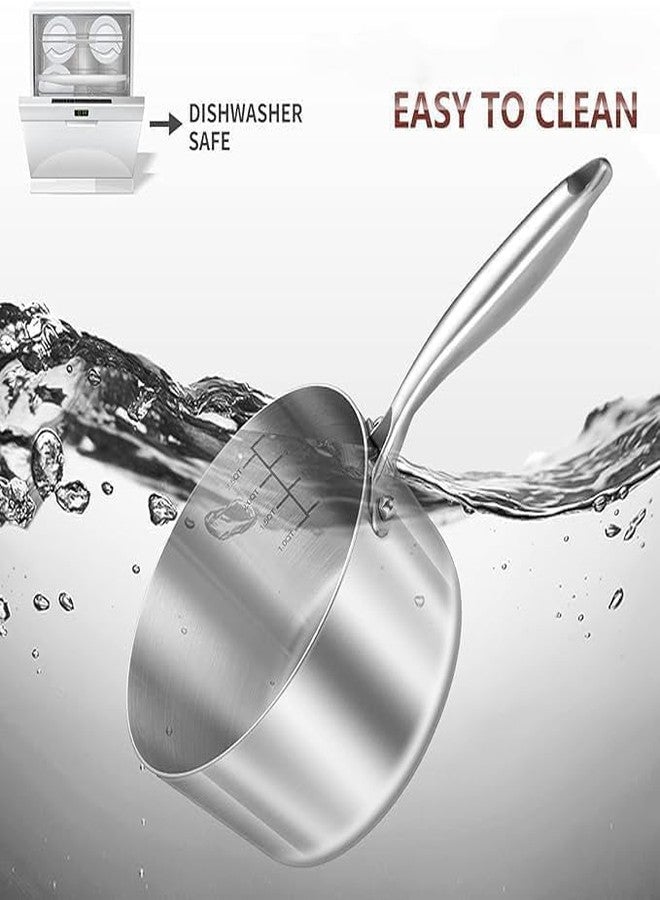 LOLYKITCH طقم أواني طهي من الفولاذ المقاوم للصدأ ثلاثي الطبقات من LOLYKITCH - سعة 1 لتر و 2 لتر مع أغطية، أواني طهي مناسبة للطهي بالحث، طقم أواني ومقالي، آمن للاستخدام في الفرن وغسالة الصحون. - Image 4