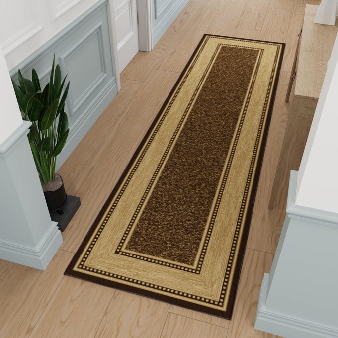 HALLWAY RUNNER RUG 27 X 910 NON SLIP BORDER AREA RUGS EASY TO CLEAN LAUNDRY RUG RUNNER DURABLE PET FRIENDLY FLOOR CARPET RUNNERS FOR HALLWAYS ENTRYWAY LIVING ROOM KITCHEN BROWN