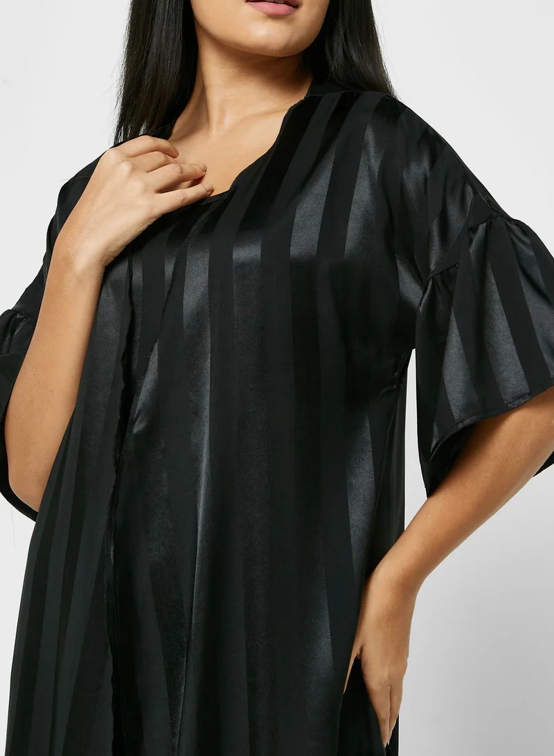 ELLA 2 Piece Stripe Pyjama Set Night Robe & Dress