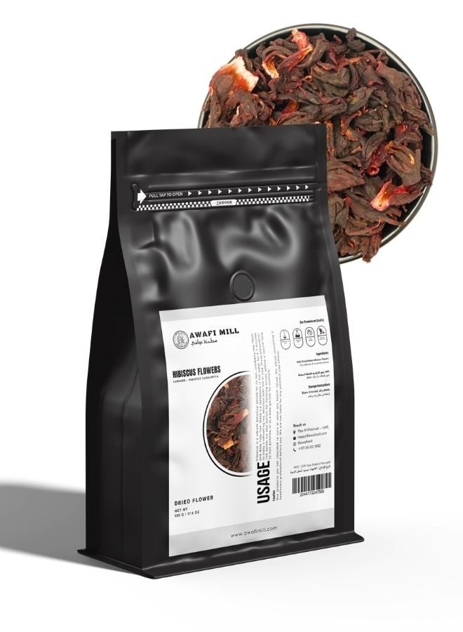 AWAFI MILL Hibiscus Flower Tea (Hibiscus sabdariffa) – Dried Roselle Petals | Tart–Berry Herbal for Hot Cups, Iced and Dessert Glazes - 500 g | 17.6 Oz - Image 1