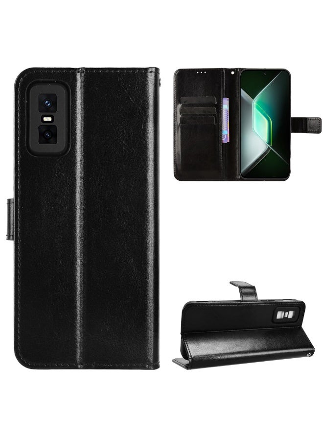 غطاء هاتف لجهاز Infinix GT30 Pro، غطاء هاتف جلد مغناطيسي للأعمال، غطاء قابل للطي أنيق مزود بفتحة بطاقة وحامل لجهاز Infinix GT30 Pro 5G، الغطاء باللون الأسود - Image 1