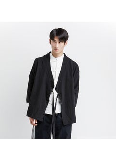 Generic Mens Loose Hanfu Set Retro Tang Jacket Black one-piece top 